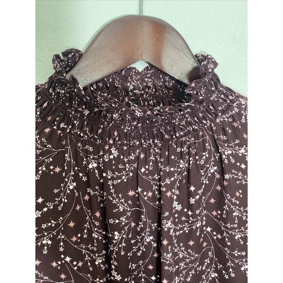 Max Studio Size Medium Ruffle Blouse Smocked Neck & Sleeves In Burgundy Boho - Picture 8 of 13